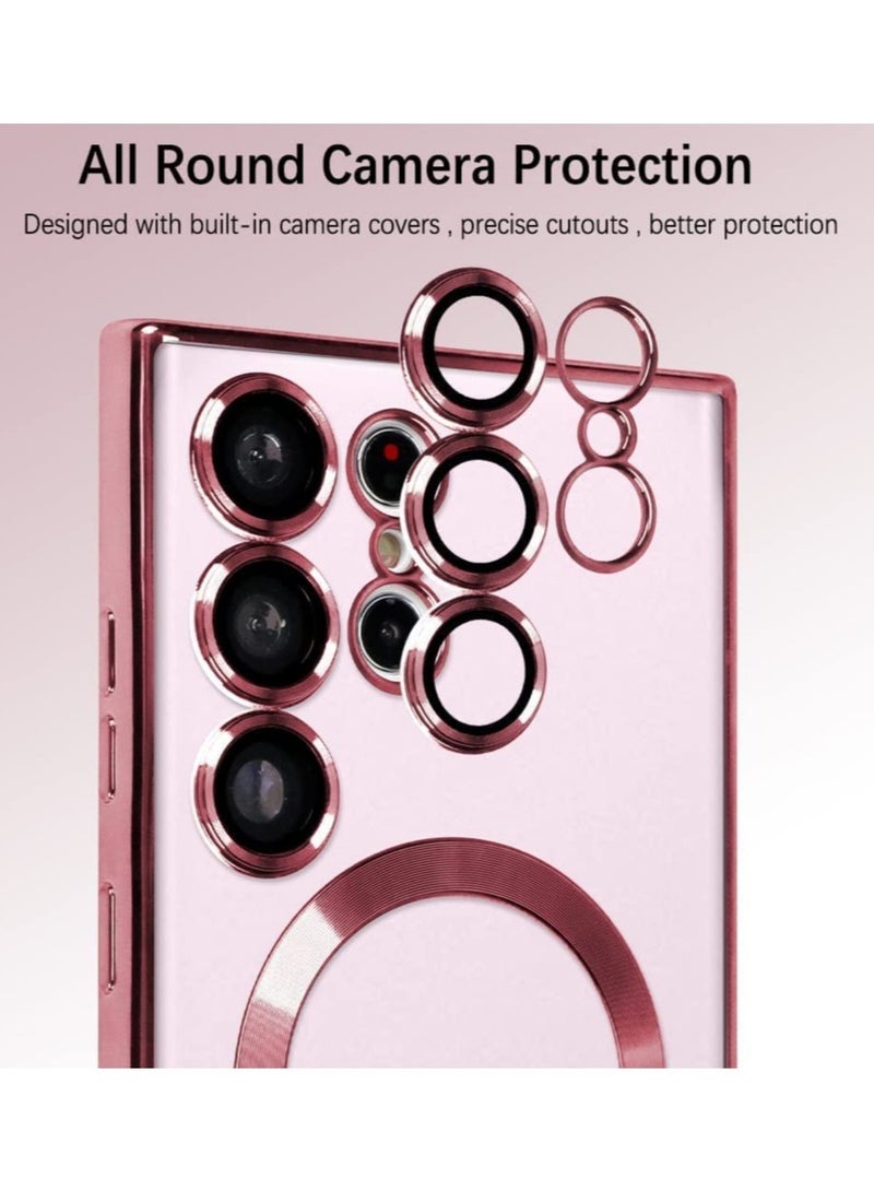 Magnetic Clear Case for Samsung Galaxy S23 Ultra with Camera Lens Protector Magsafe Compatible Electroplated Soft TPU Shockproof Anti-Scratch Phone Case