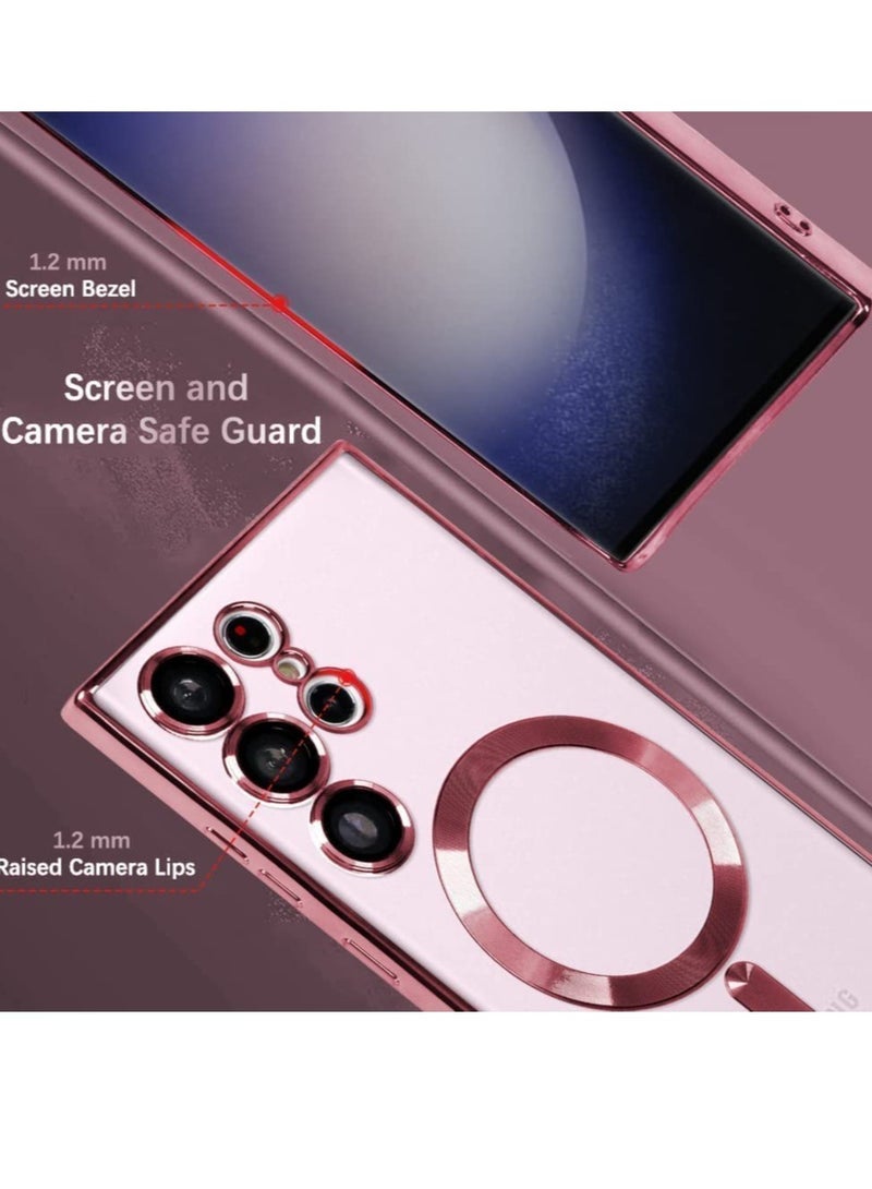 Magnetic Clear Case for Samsung Galaxy S23 Ultra with Camera Lens Protector Magsafe Compatible Electroplated Soft TPU Shockproof Anti-Scratch Phone Case