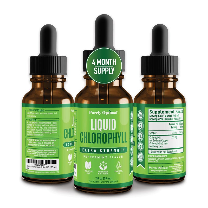 Purely Optimal Premium Chlorophyll Liquid Drops 100 Natural Gluten Free Liquid Chlorophyll Non GMO 118 Servings