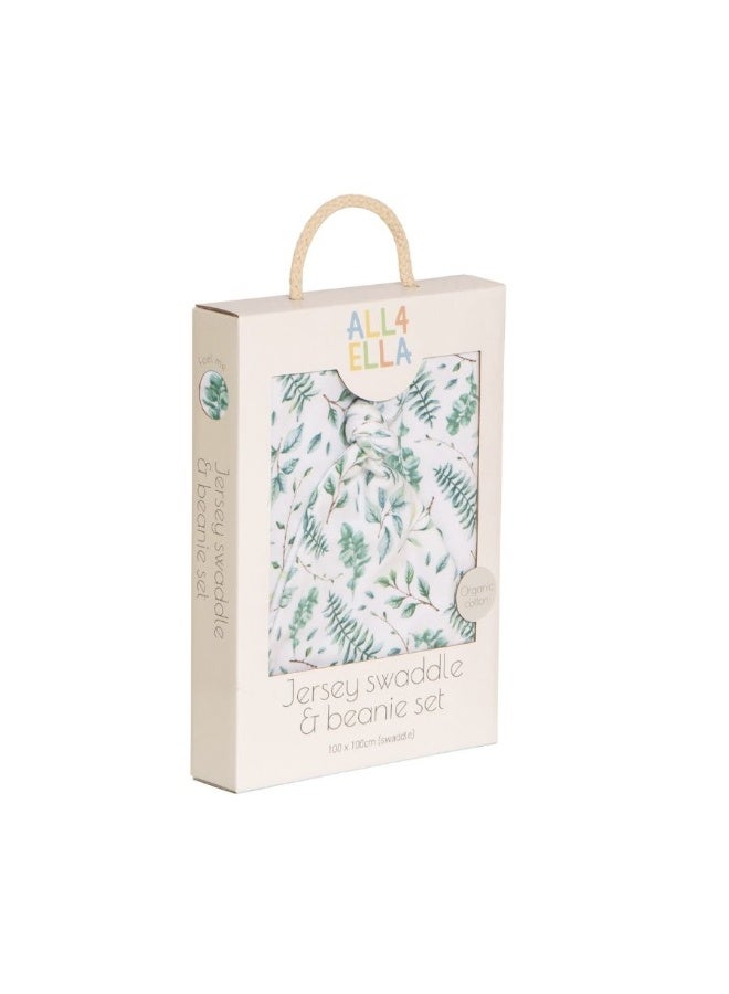 All4Ella Jersey Swaddle & Beanie Set - Leaves - Image 2