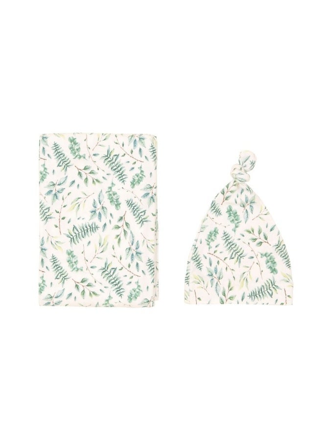 All4Ella Jersey Swaddle & Beanie Set - Leaves - Image 1
