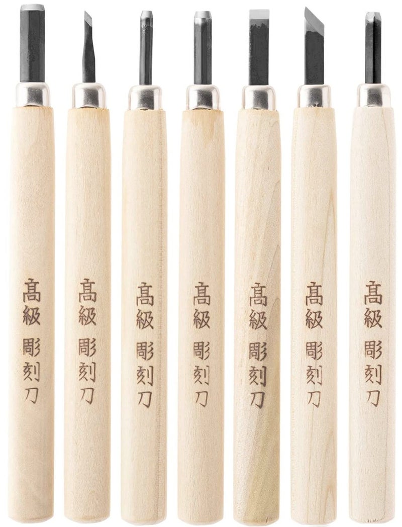 KAKURI Japanese Wood Carving Tools Set for Beginners (7 Pcs) Made in JAPAN, Wood Carving Knife for Woodblock Printing, Woodcut Printmaking, Linoleum Carving, Linocut - Image 1