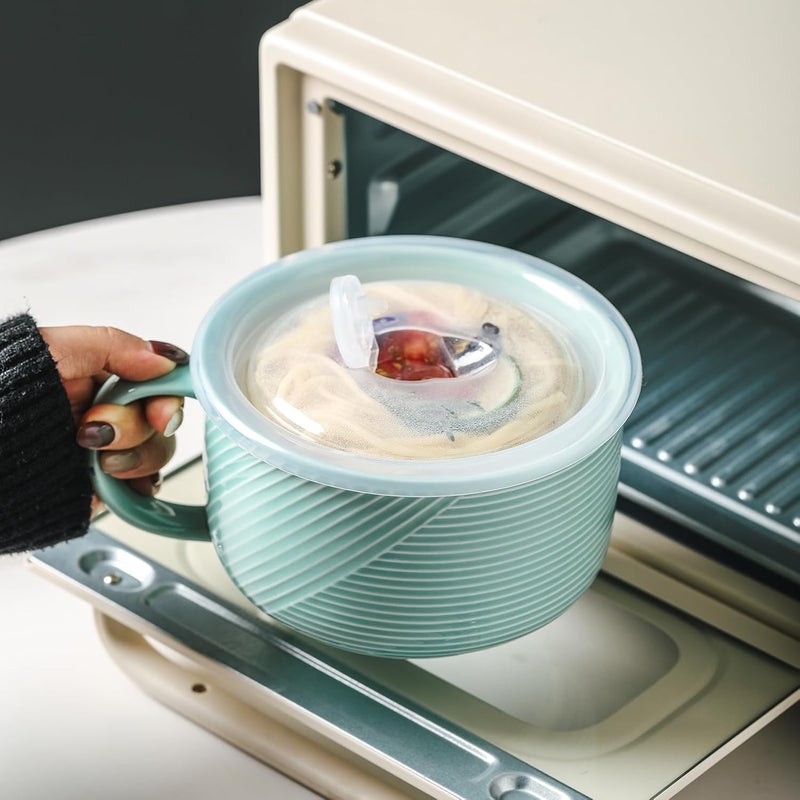 Adewnest Oversized Soup Bowl with Handle 38 oz Ceramic Soup Mug with Lid  Microwave Safe Jumbo Food Storage Container for Ramen Cereal Breakfast Meal Prep Office Lunch Dorm Living  Mint Green 6 In - Image 4