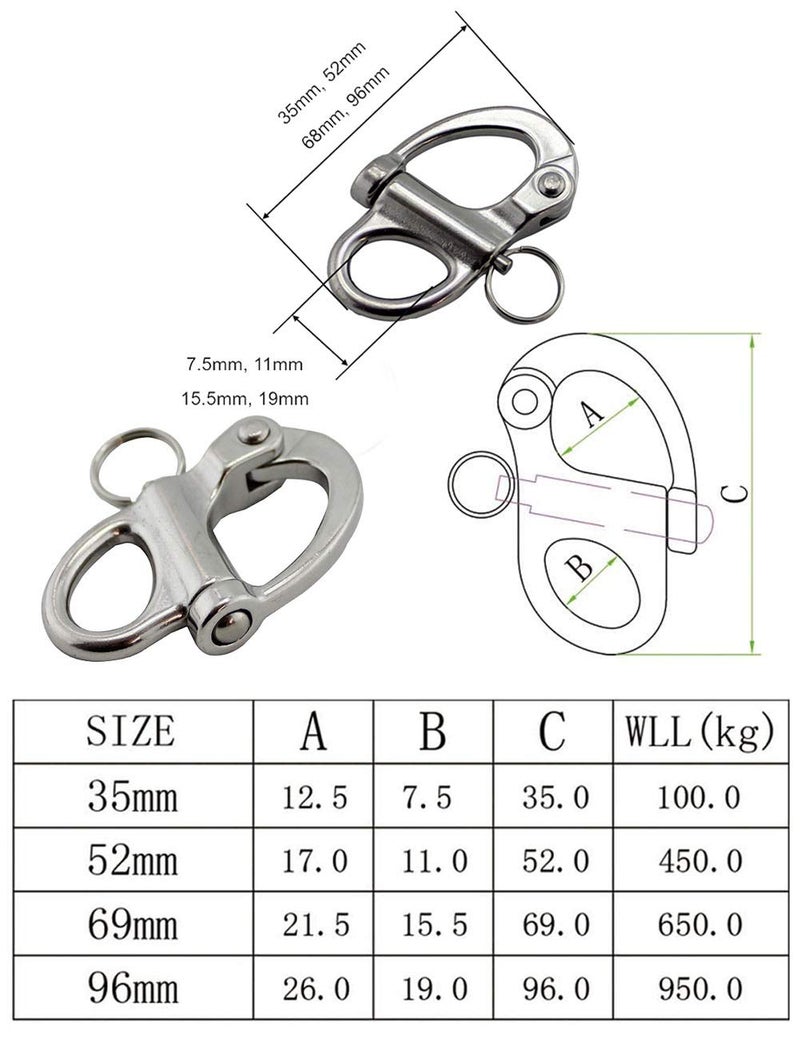 Generic PETSTARCX 6Pack Snap Shackle Quick Release Bail Rigging Sailing Boat Marine Part Depot Stainless Steel Swivel Eye Snap Shackle (35mm)  - Image 2