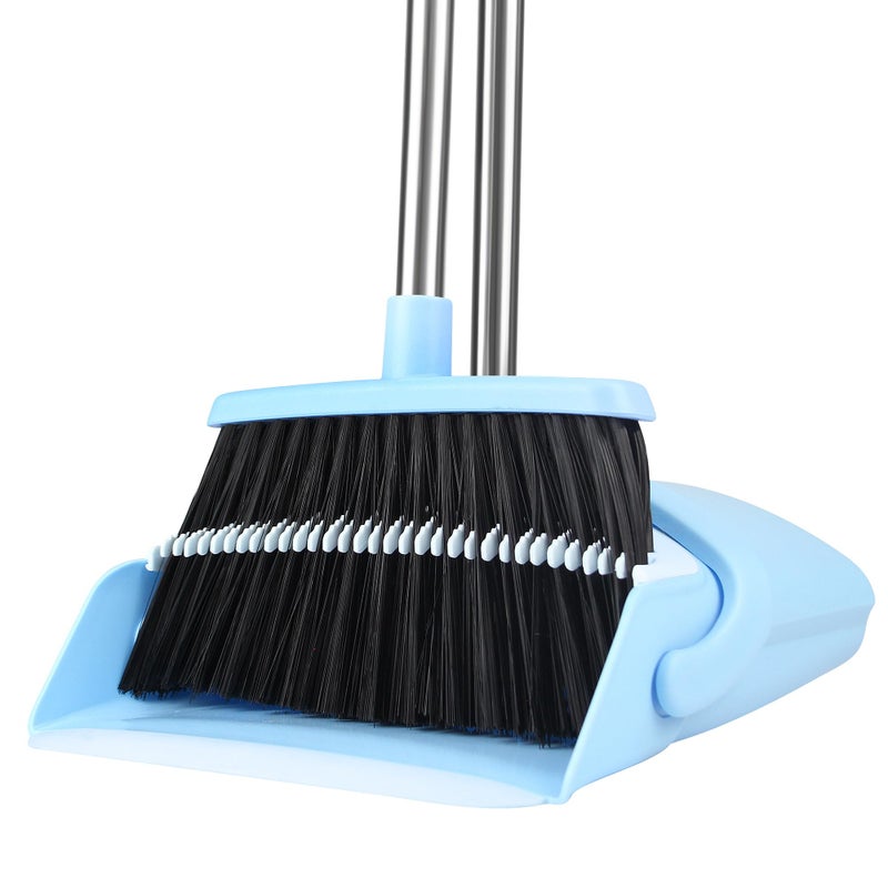 BSKLIN Broom and Dustpan Set for Home 52 Long Handle Broom Set with Dustpan Teeth to Clean Hair Sweeping Indoor and Outdoor Blue - Image 2
