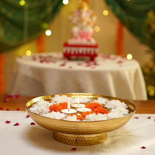 BEHOMA Golden Aluminium Hammered Urli Bowl 10" | Premium Wedding Dcor | Perfect for Mandap, Haldi, Mehendi, Reception & Durga Puja Decoration | Ramadan Floating Flower & Diya Decorative Bowl | 1000 ml - Image 2