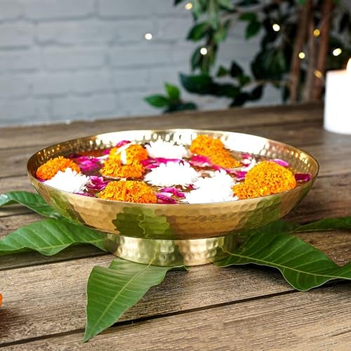 BEHOMA Golden Aluminium Hammered Urli Bowl 10" | Premium Wedding Dcor | Perfect for Mandap, Haldi, Mehendi, Reception & Durga Puja Decoration | Ramadan Floating Flower & Diya Decorative Bowl | 1000 ml - Image 5
