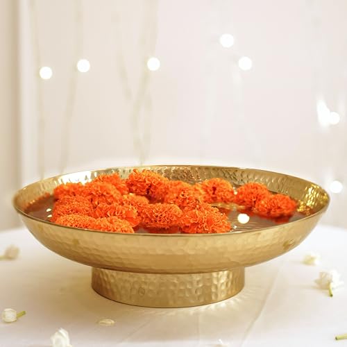 BEHOMA Golden Aluminium Hammered Urli Bowl 10" | Premium Wedding Dcor | Perfect for Mandap, Haldi, Mehendi, Reception & Durga Puja Decoration | Ramadan Floating Flower & Diya Decorative Bowl | 1000 ml - Image 1