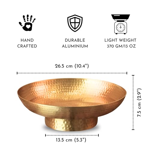 BEHOMA Golden Aluminium Hammered Urli Bowl 10" | Premium Wedding Dcor | Perfect for Mandap, Haldi, Mehendi, Reception & Durga Puja Decoration | Ramadan Floating Flower & Diya Decorative Bowl | 1000 ml - Image 4
