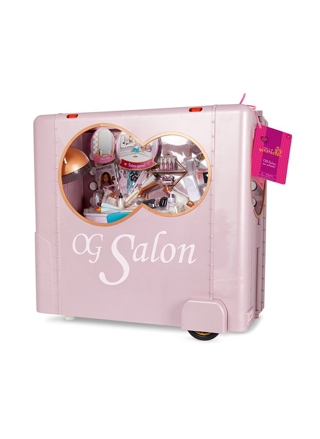 Our Generation Hair Salon Trailer – Foldable Styling Set With Light & Sound – 18-inch Doll Accessories 

 – Pretend Play – Toys For Kids Ages 3 & Up – Salon on Wheels  - Image 1