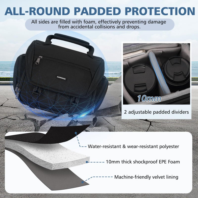 RAINSMORE Camera Bag, DSLR/SLR/Mirrorless Camera Sling Bag for Photographers Waterproof Small Camera Case with Tripod Holder & Rain Cover Camera Crossbody Bag for Canon/Nikon/Sony/Fuji, Black - Image 2
