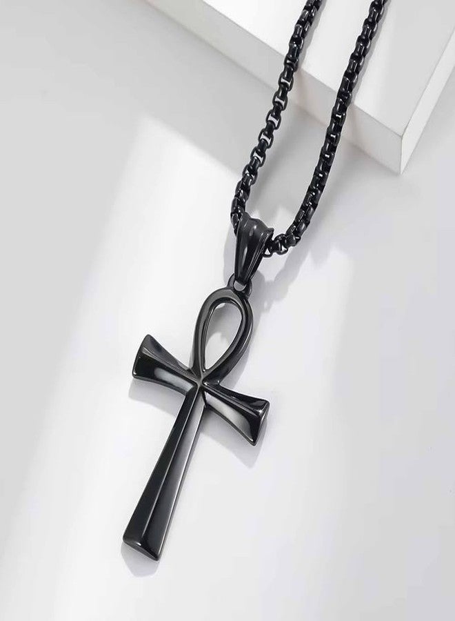 M Men Style Jewelry Eye of Horus Necklace, Ankh Cross Necklaces, Stainless Steel Egypt Amulet Necklace Ancient Egyptian Symbol of Protection Jewelry Black - Image 3