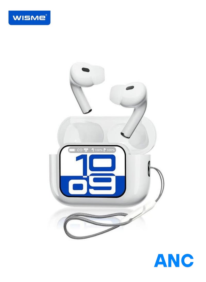 WISME - TWS Wireless Earbuds Bluetooth 5.3 – Touch Control, Active Noise Cancelling, LCD Power Display, Deep Bass – Compatible with Android & iOS – White - Image 1