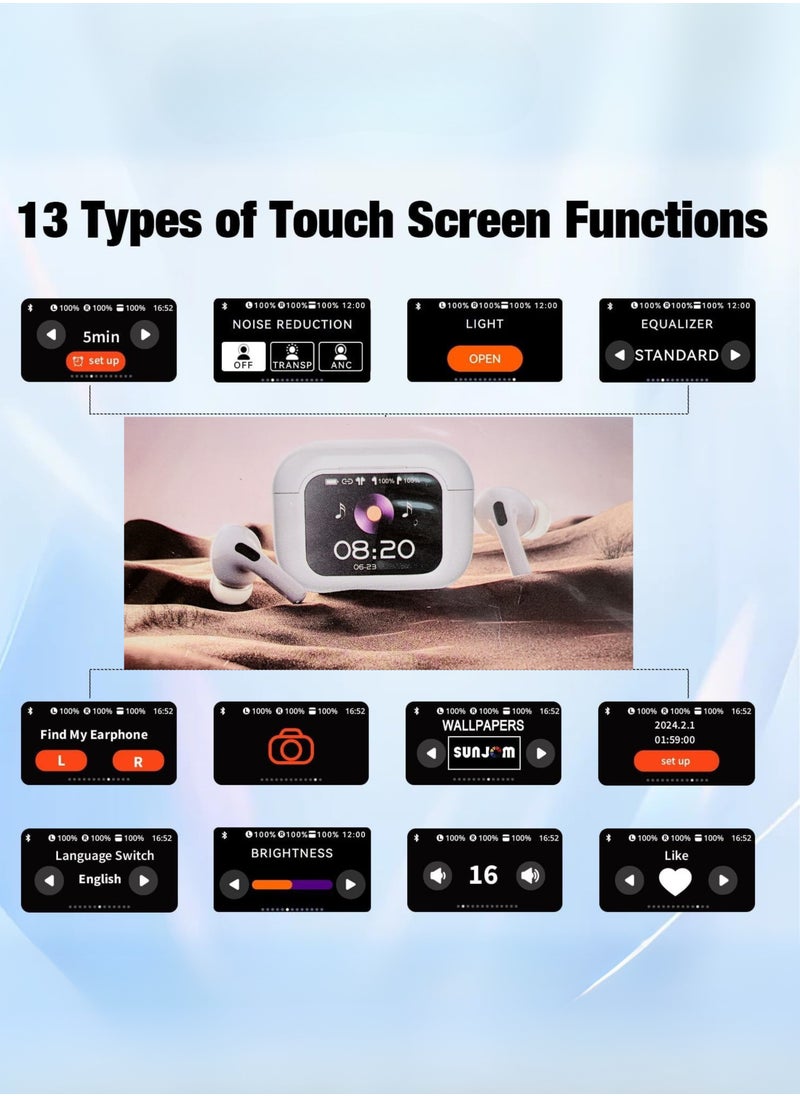 WISME - TWS Wireless Earbuds Bluetooth 5.3 – Touch Control, Active Noise Cancelling, LCD Power Display, Deep Bass – Compatible with Android & iOS – White - Image 1