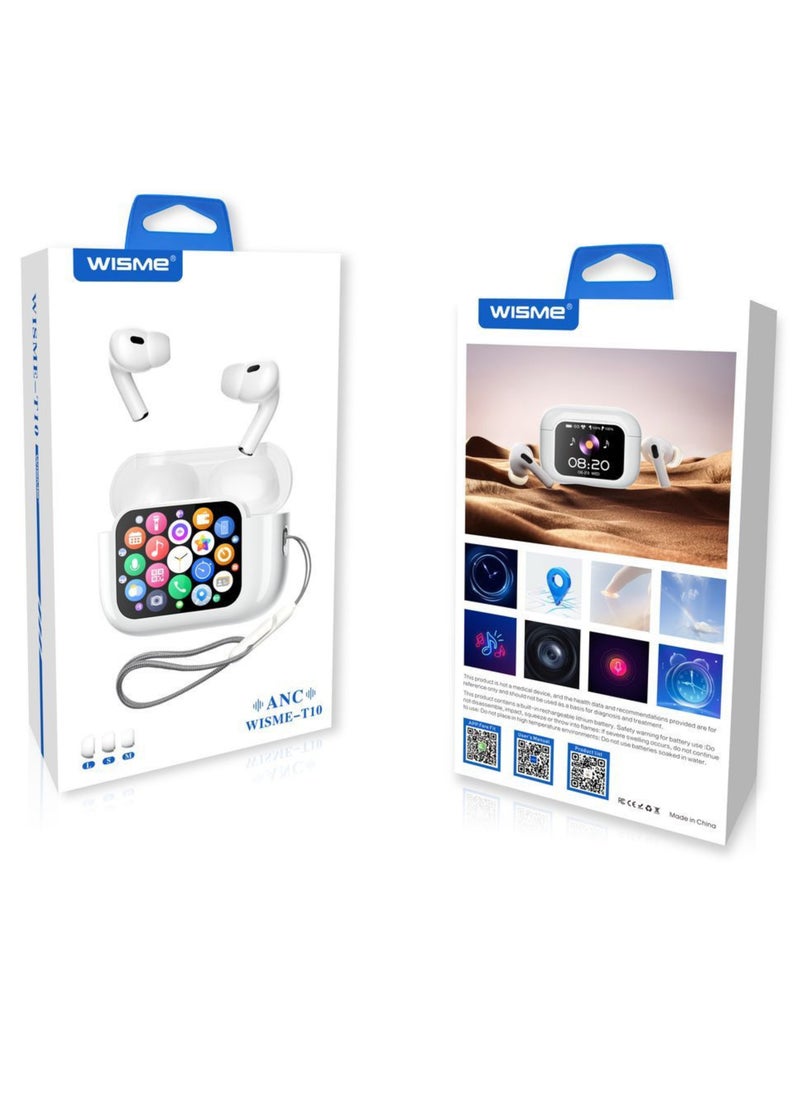 WISME - TWS Wireless Earbuds Bluetooth 5.3 – Touch Control, Active Noise Cancelling, LCD Power Display, Deep Bass – Compatible with Android & iOS – White - Image 1