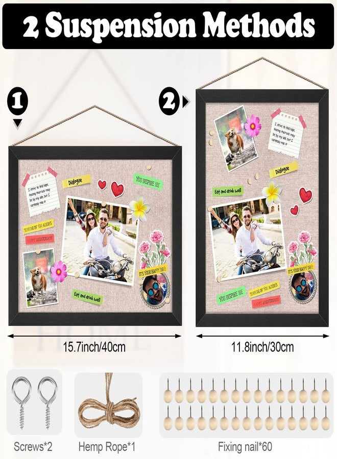 Teling 6 Pack Wood Bulletin Boards with Linen 12''x 16'' Cork Board for Walls with 60 Pushpin Decorative Hanging Pin Board Wood Framed Display Bulletin Board for Room School Office Bedroom (Black) - Image 2