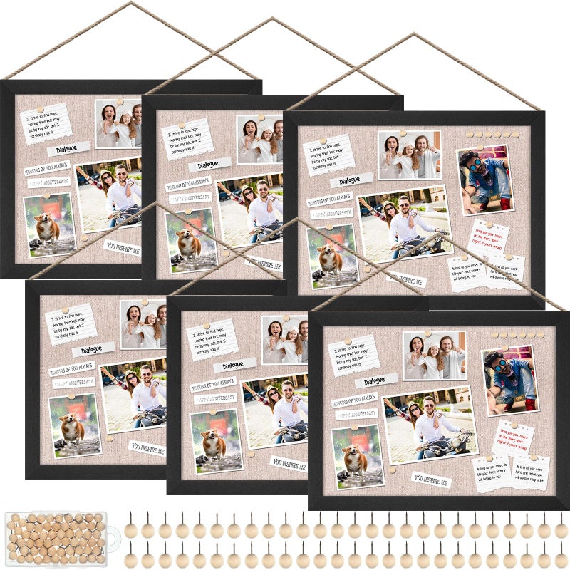Teling 6 Pack Wood Bulletin Boards with Linen 12''x 16'' Cork Board for Walls with 60 Pushpin Decorative Hanging Pin Board Wood Framed Display Bulletin Board for Room School Office Bedroom (Black) - Image 1