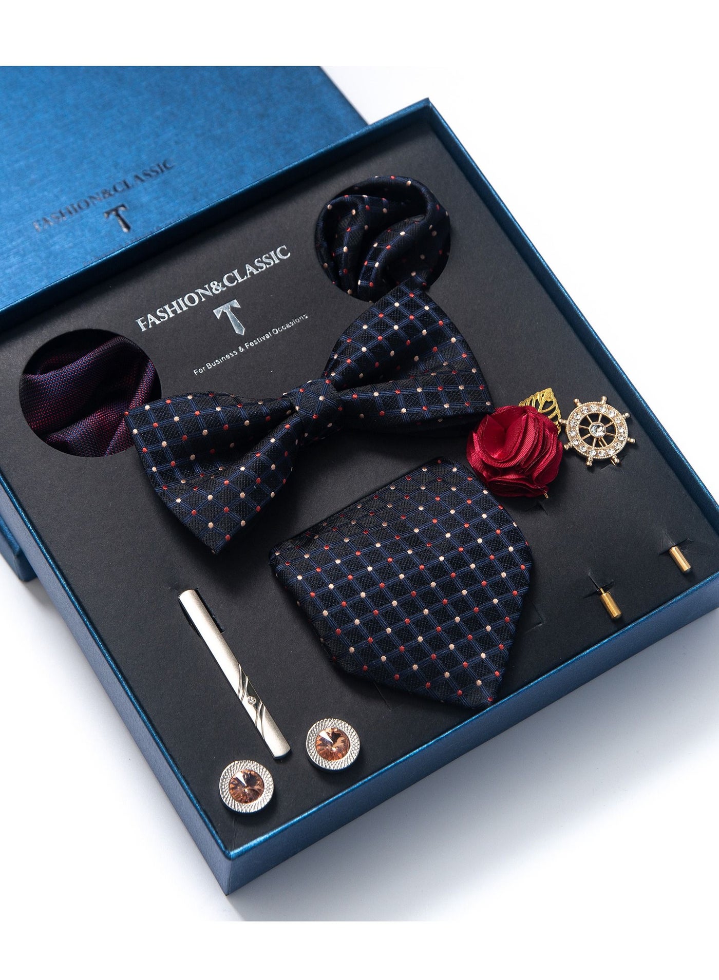 Fashionable Polka Dot Pattern Necktie Gift Box Of Eight Pieces Set