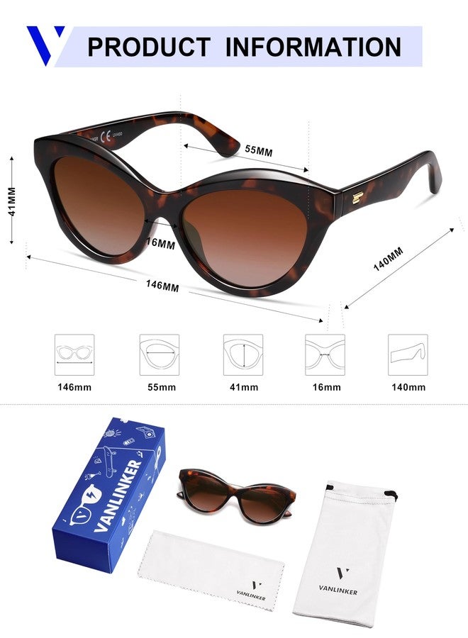VANLINKER Retro Cat Eye Sunglasses for Women Polarized Vintage Cateye Shades VL9845,Tortoise - Image 5