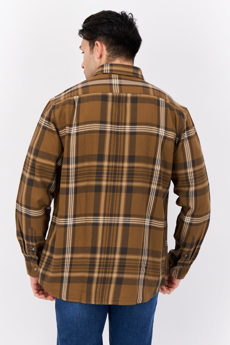 NAUTICA Men Classic Fit Plaid Long Sleeve Casual Shirt, Brown  - Image 3