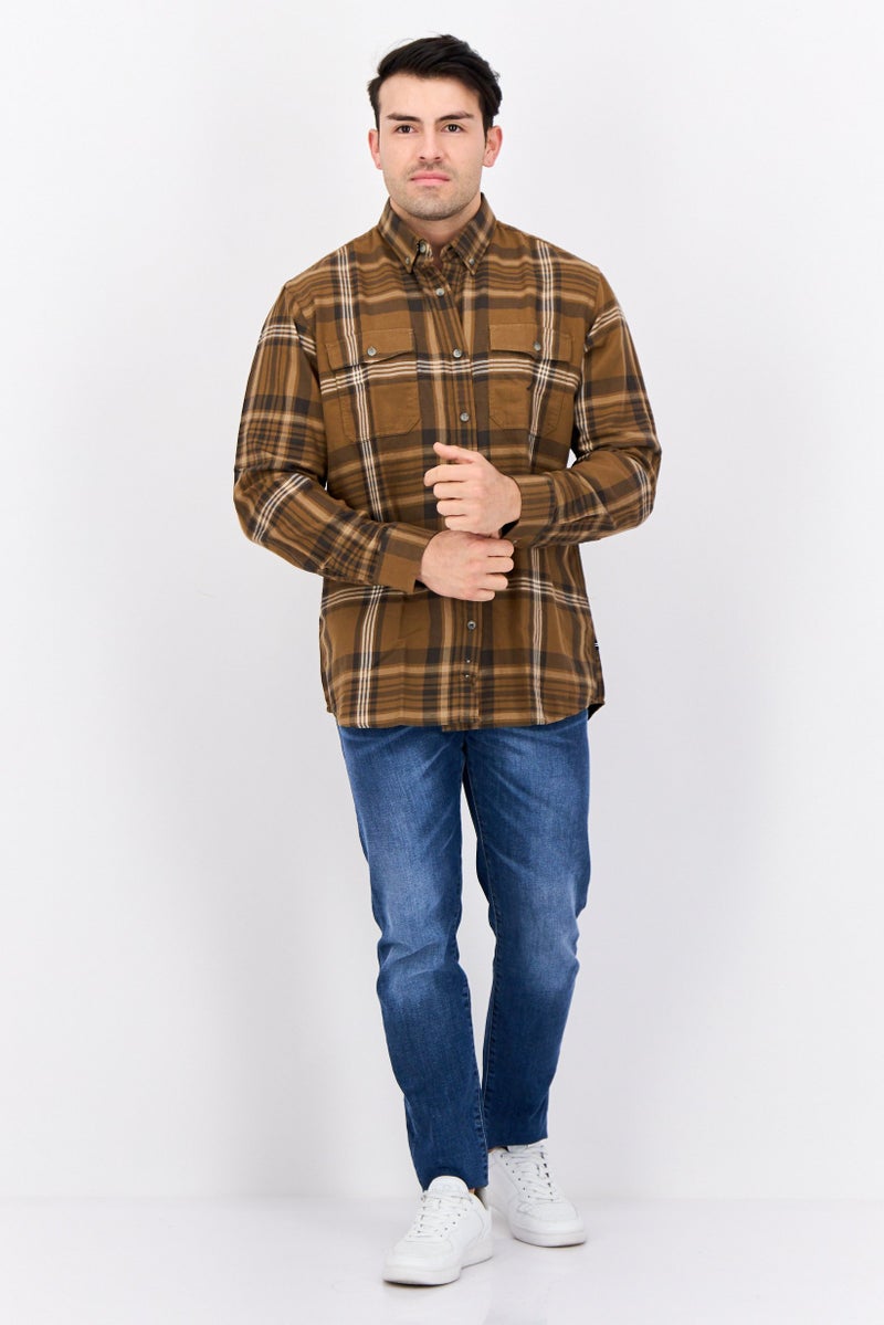 NAUTICA Men Classic Fit Plaid Long Sleeve Casual Shirt, Brown  - Image 2