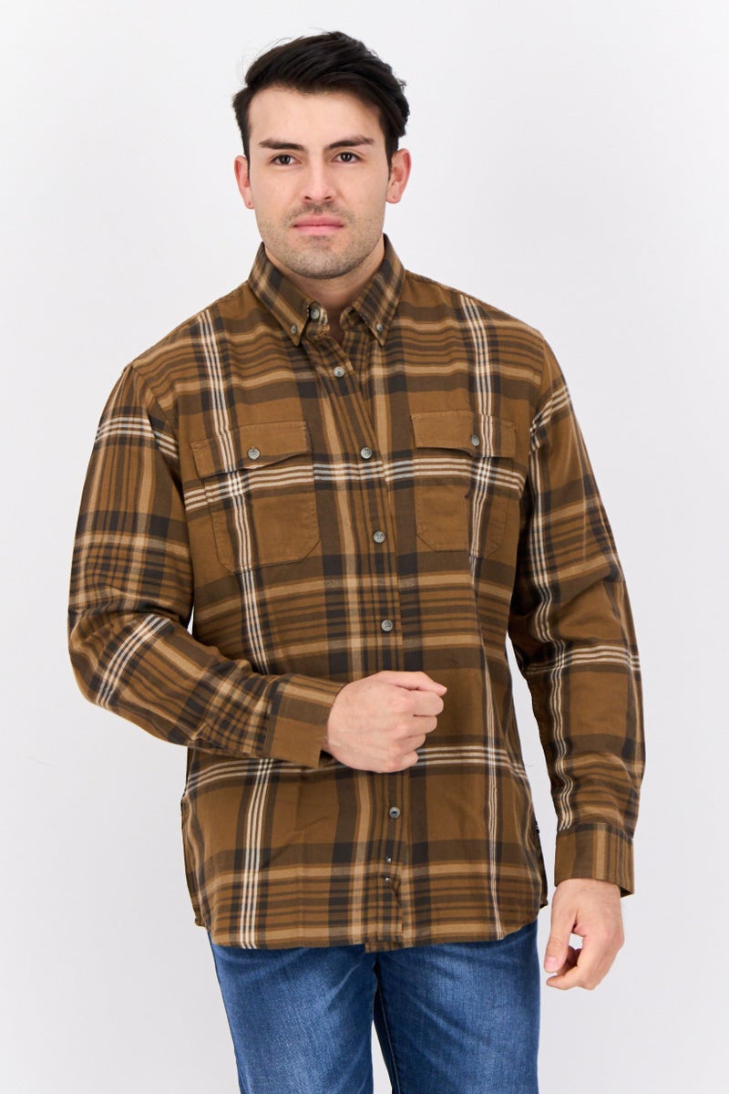 NAUTICA Men Classic Fit Plaid Long Sleeve Casual Shirt, Brown  - Image 1