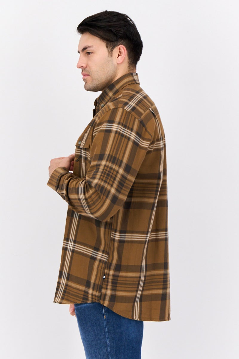 NAUTICA Men Classic Fit Plaid Long Sleeve Casual Shirt, Brown  - Image 4