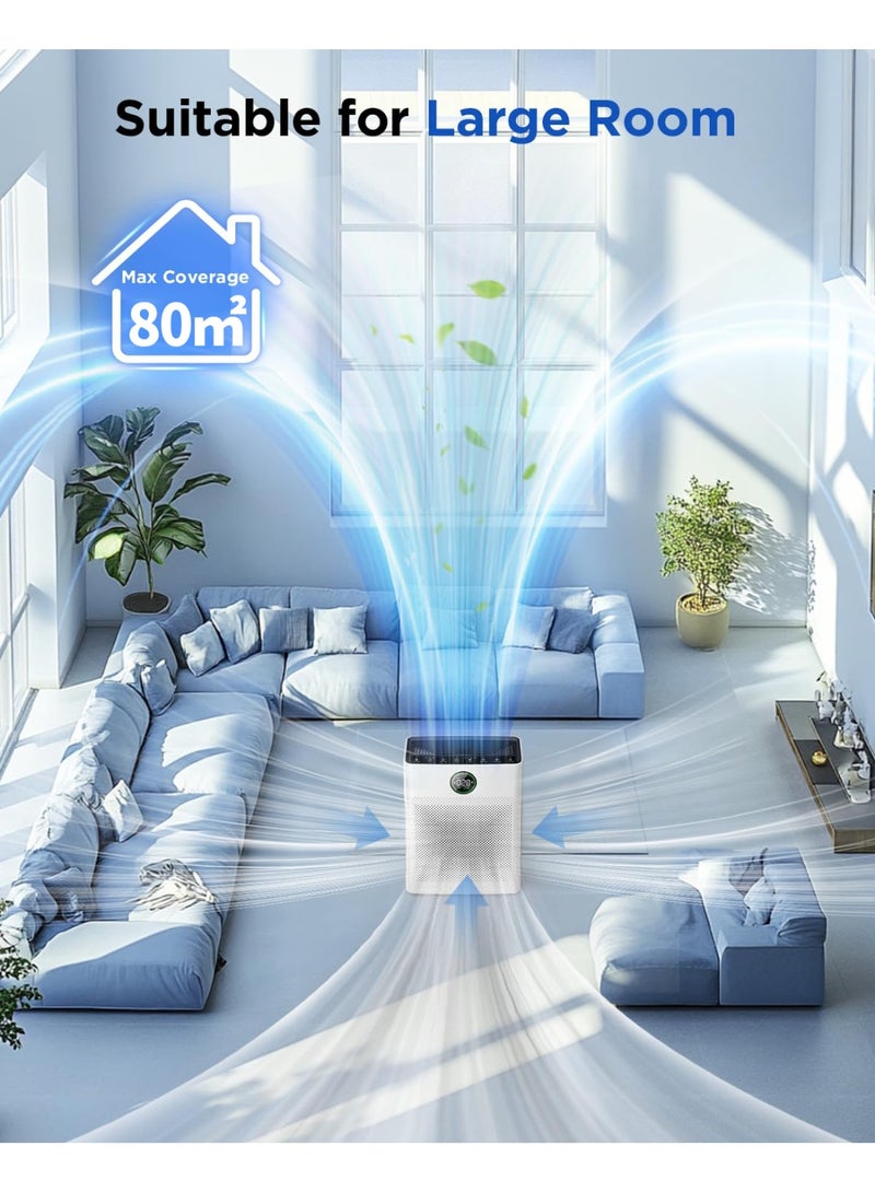 ibsun Air Purifiers for Home Large Room up to 80㎡ with Washable, PM 2.5 Display Air Quality Sensor Air Cleaner for Bedroom Pets, Office, PR1 - Image 5