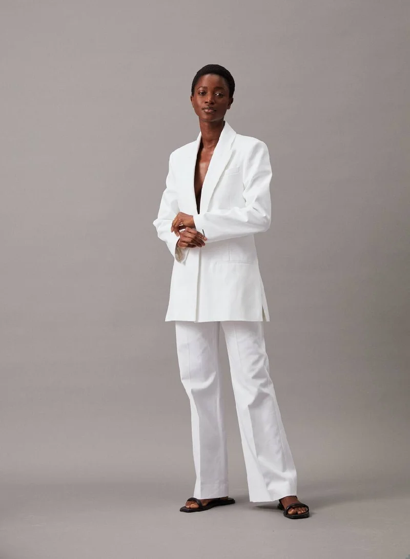 Calvin Klein Bright White Cotton Twill Tailored Blazer for Women | Best Price UAE