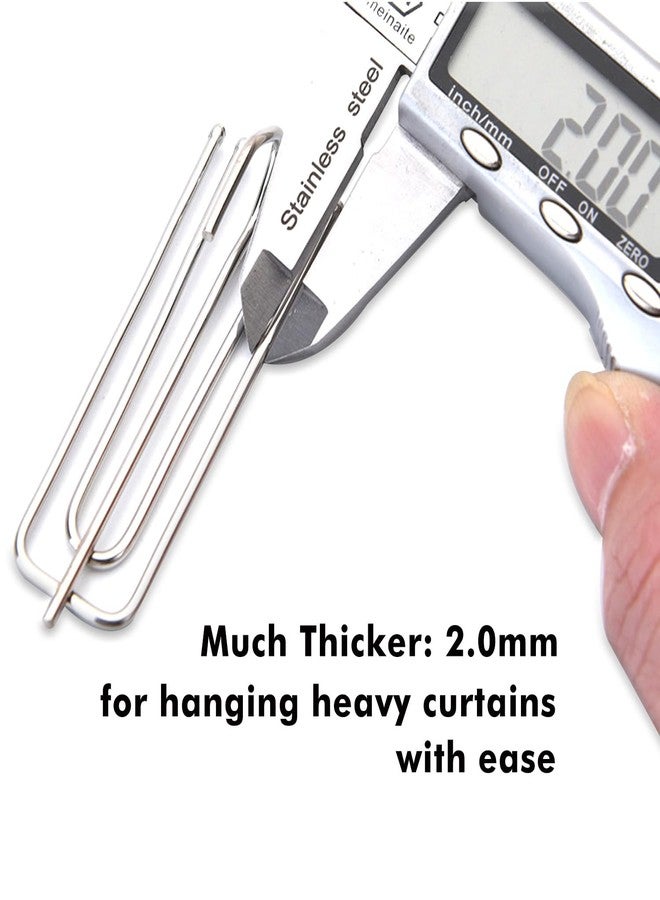 AIDOIT خطافات ثنيات الستائر من الفولاذ المقاوم للصدأ، عبوة من 60 خطافًا ودبابيسًا للستائر ذات الثنيات، 4 شوكات، خطافات ثنيات للنوافذ والأبواب وستائر الحمام، (2.7 × 0.9 بوصة، فضي) - Image 3