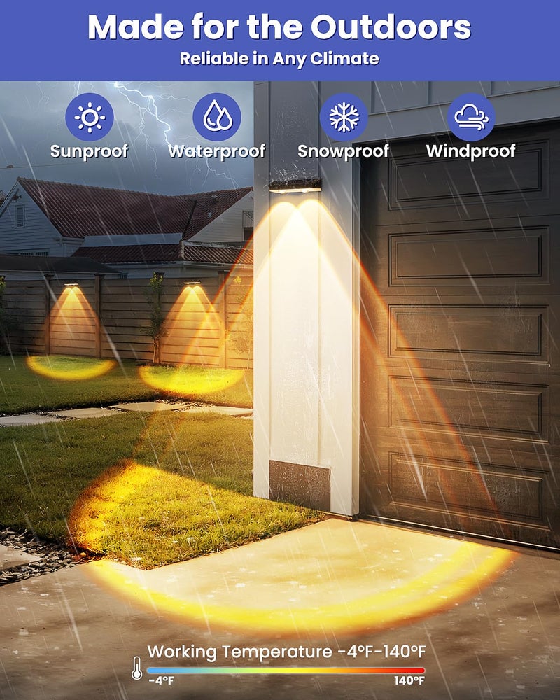 Etetale Solar Fence Lights Outdoor, 10 Pack Warm/Neutual/Cool White Fence Lights Solar Powered with 2 LED, IP65 Waterproof, Deck Lighting for Backyard, Patio, Wall, Railing, Pool, Stair - Image 5