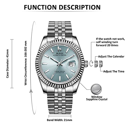 BUREI Men's Automatic Mechanical Watch Luxury Business Waterproof Stainless Steel Watches for Men, Self-Winding - Image 3