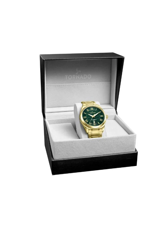 TORNADO Men's Solid Stainless Steel, Brushed and Polished Bracelet Analog Watch T8007-GBGH - 42x48 mm