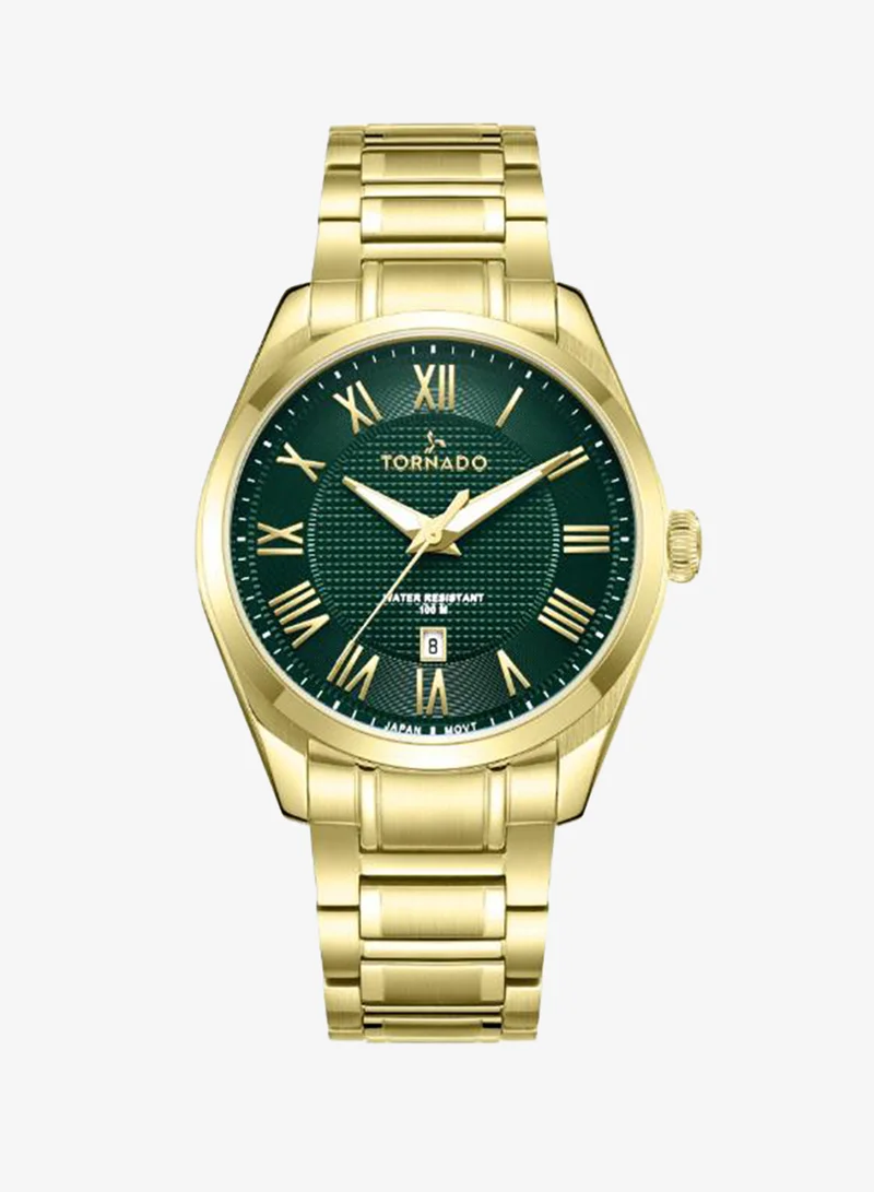 TORNADO Men's Solid stainless steel with Polished and brushed links. 3H with date Display Watch T8007-GBGH - 42mm mm