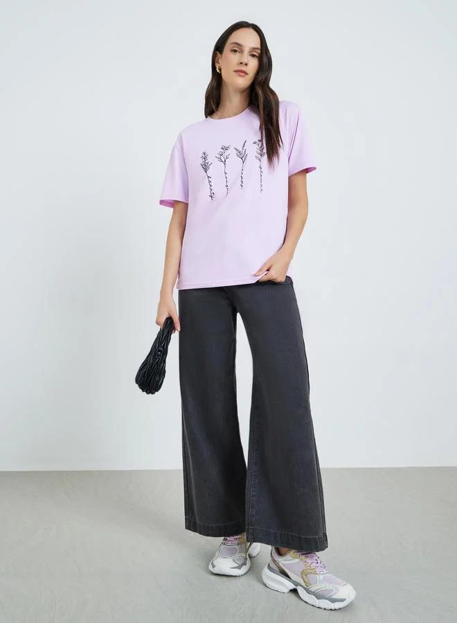 Take Two Purple Floral Graphic Print T-Shirt