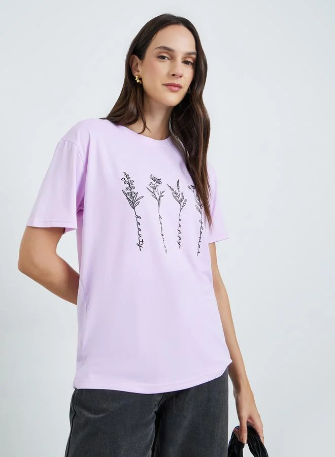 Take Two Purple Floral Graphic Print T-Shirt