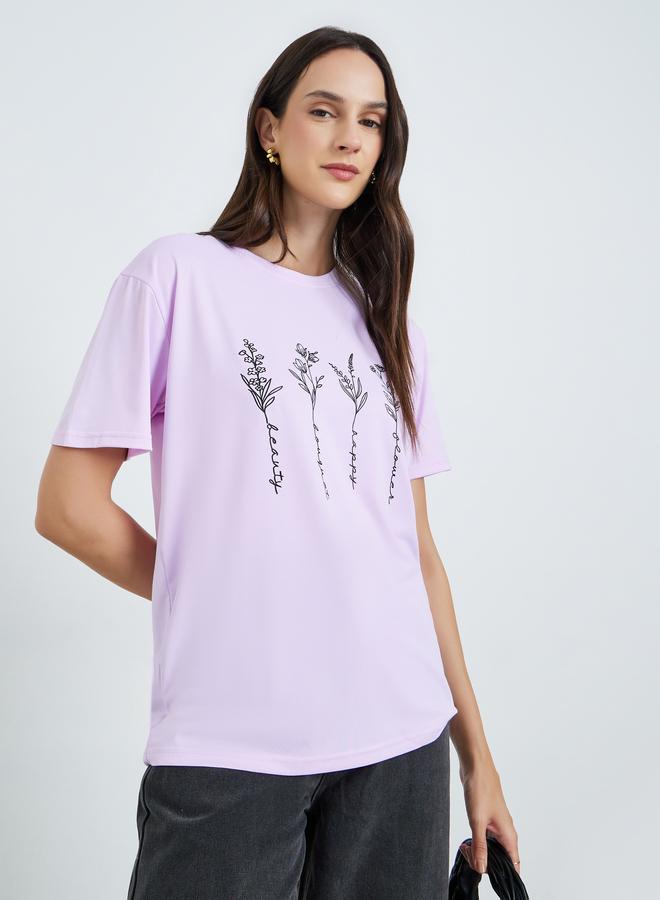 Take Two Purple Floral Graphic Print T-Shirt - Image 1