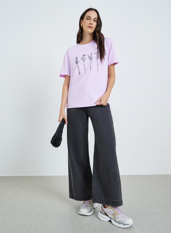 Take Two Purple Floral Graphic Print T-Shirt - Image 2