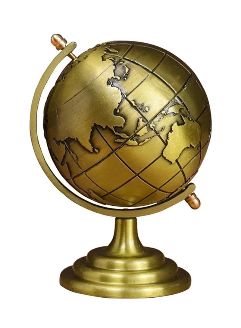 Vintage Metal World Globe – Decorative Golden Desk Globe with Fine Polish, Elegant Antique Look for Office, Home, Study, or Library – Classic World Map Globe for Decoration and Gift - Image 1