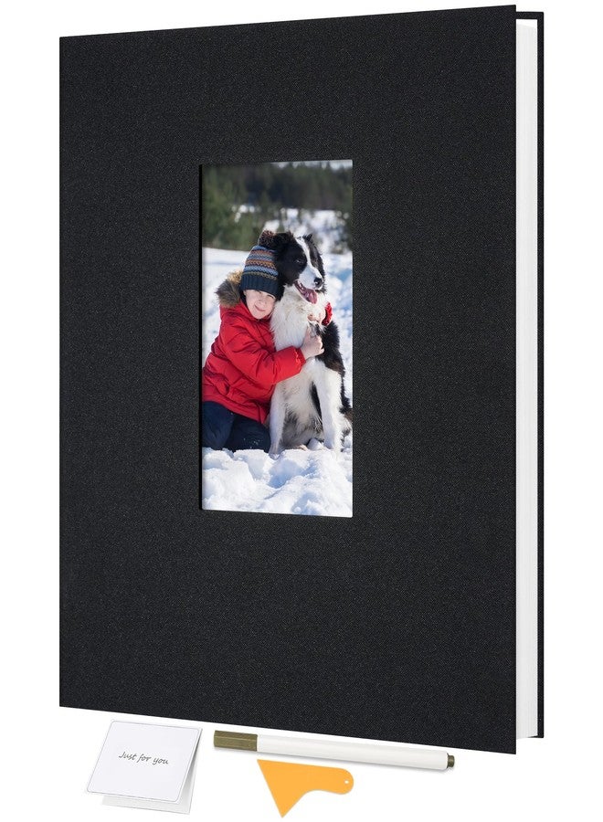 Remowith Large Self Adhesive Photo Album Scrapbook with Window Linen Cover, 60 Pages for 4x6 5x7 8x10 Photos, Family Baby Wedding Memory Book, Black 11x10.6 inch - Image 1
