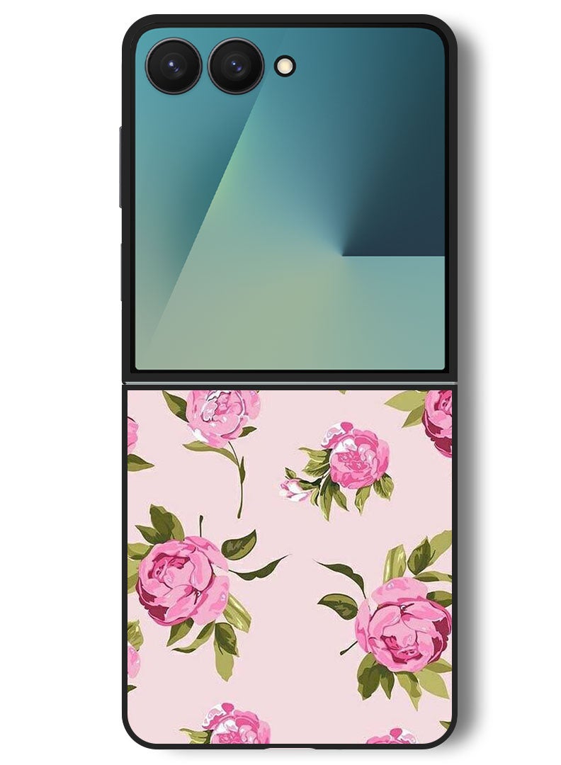 Theodor Case Compatible with Samsung Galaxy Z Flip 7 - 6.9 Inch Protection Shockproof Bumper Cover Hand Painting Pink Flower - Image 1