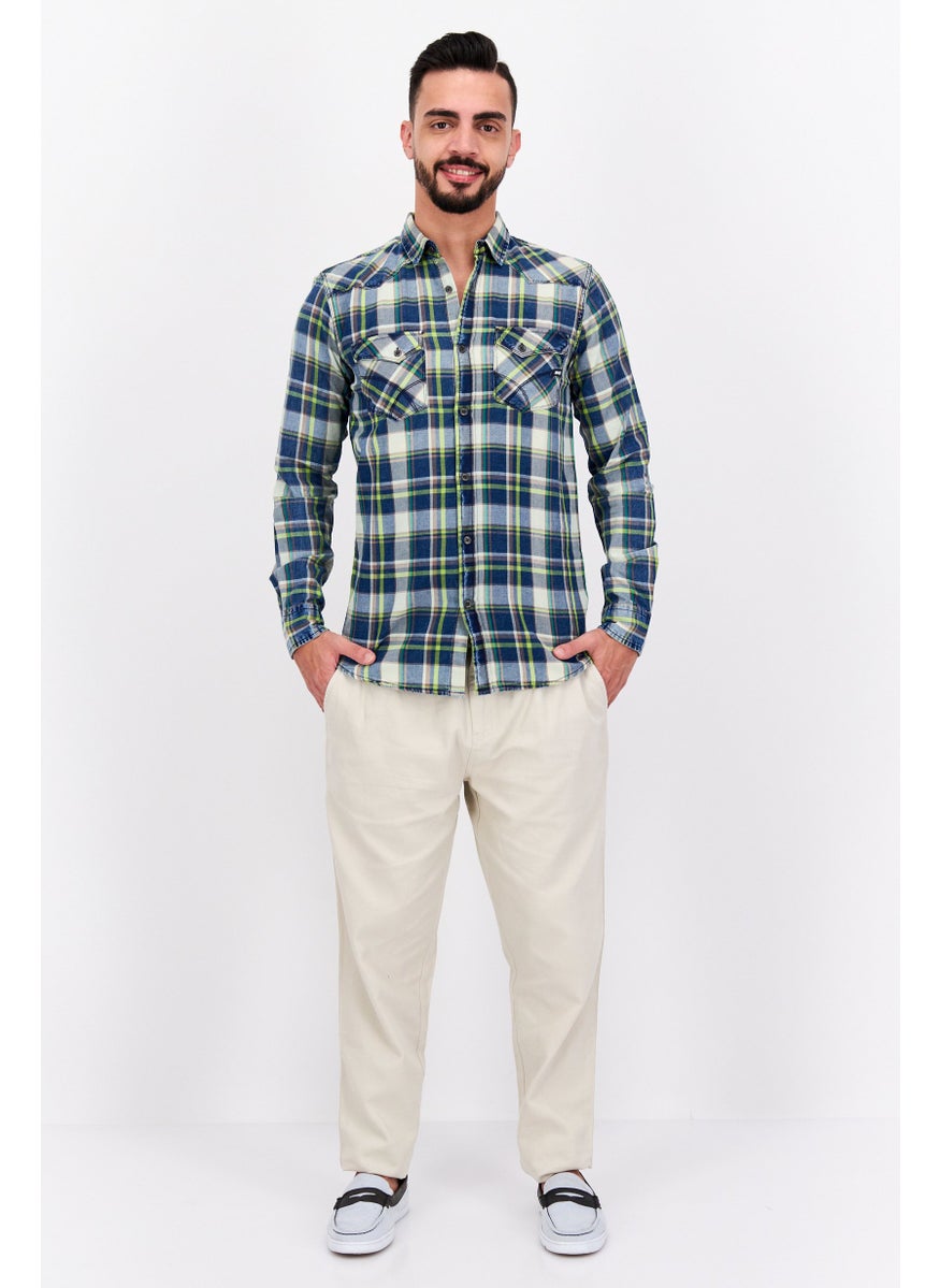 GAS Men Regular Fit Checkered Long Sleeves Casual Shirt, Green Combo  - Image 2