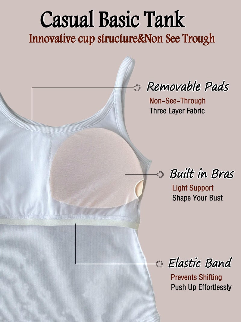 Danysu Workout Tank Tops with Built in Bra for Women Ladies Slim Yoga Tanks Crew Neck Short Athletic Cami Tops Angel White X-Large - Image 4