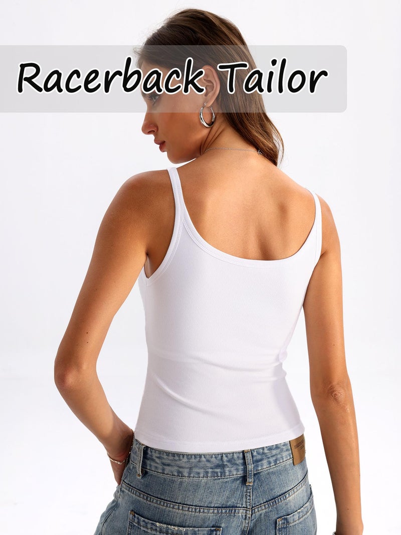 Danysu Workout Tank Tops with Built in Bra for Women Ladies Slim Yoga Tanks Crew Neck Short Athletic Cami Tops Angel White X-Large - Image 5