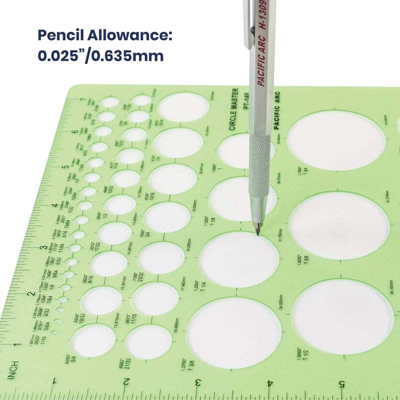 Pacific Arc Professional Circle Guide Template, 45 Total Circle from 1/16 Inch to 2.25 Inch with Inch Graduations - Image 3