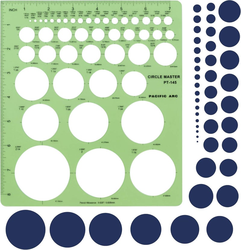 Pacific Arc Professional Circle Guide Template, 45 Total Circle from 1/16 Inch to 2.25 Inch with Inch Graduations - Image 5