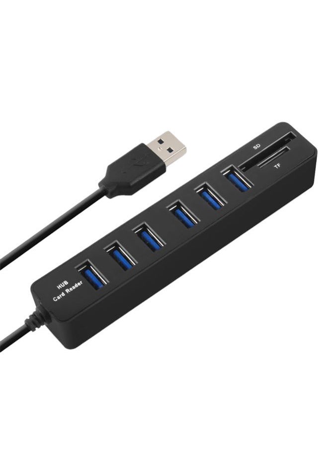 نيبمينينت - موزع USB وقاريء بطاقات عالي السرعة مزود بـ 6 منافذ أسود - Image 1