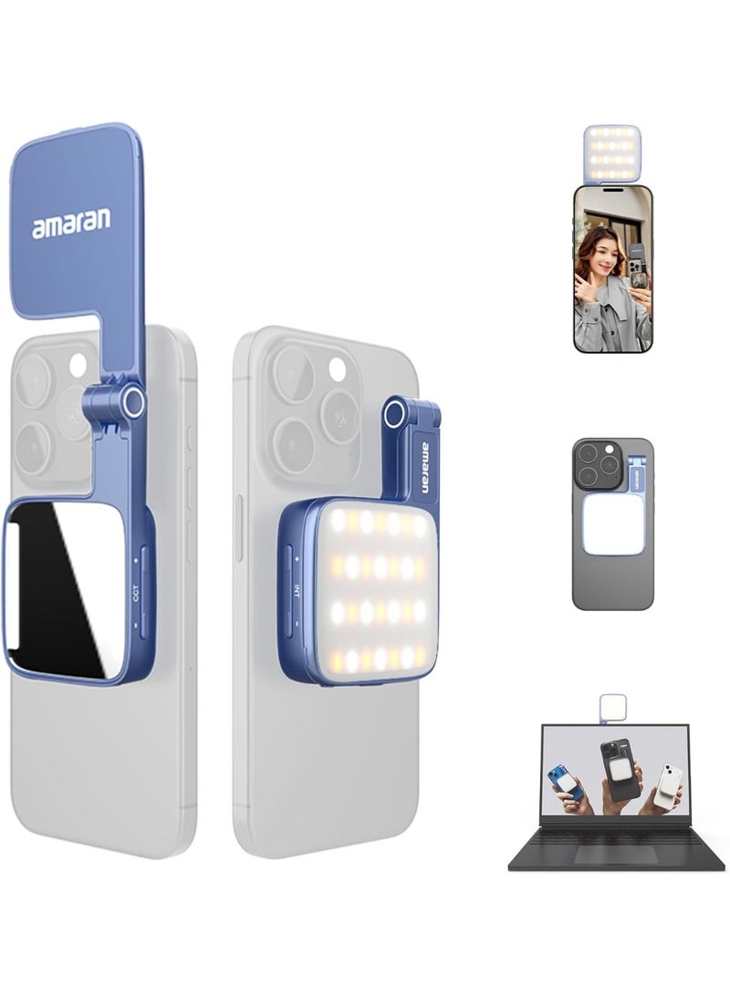 AMARAN Aputure Amaran Go Ultra Compact Mini Phone Light (Blue) – MagSafe & Qi2 Compatible, Bi-Color 2700-6500K, CRI 97+, Built-In Mirror & Flip Design, For Vlogging, Selfies & Content Creation - Image 1