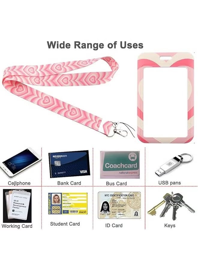 حامل بطاقة هوية الطالب 2 قطعة حامل شارة لطيف مع حبل، حبل وردي للنساء مع حامل شارة الهوية سلسلة مفاتيح للعنق للمفاتيح، حافظة بطاقات بلاستيكية صلبة عمودية بنمط قلب - Image 3