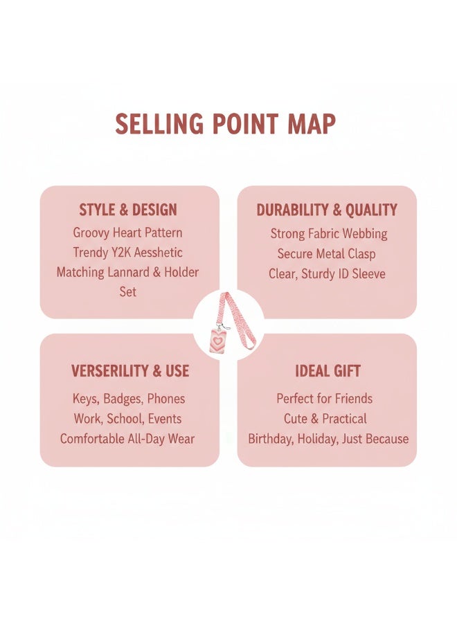 حامل بطاقة هوية الطالب 2 قطعة حامل شارة لطيف مع حبل، حبل وردي للنساء مع حامل شارة الهوية سلسلة مفاتيح للعنق للمفاتيح، حافظة بطاقات بلاستيكية صلبة عمودية بنمط قلب - Image 4